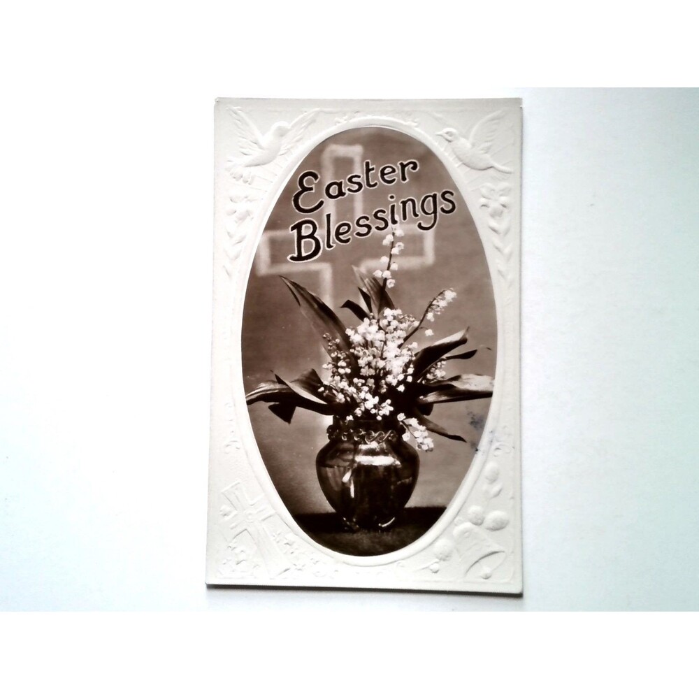 Vintage 1934 Easter Blessings Lily of the Valley Photo Embossed Postcard